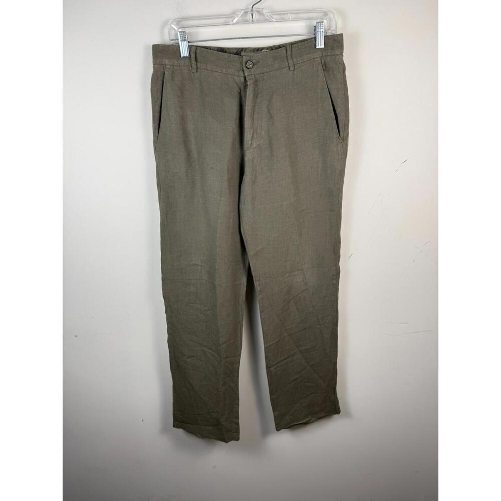 ETRO Milano Linen Flat Front Dress Pants Trousers Made in Italy‎ Green 32x3
